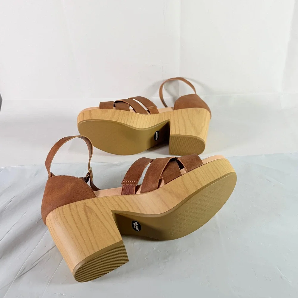 Dr. Scholl's Blissful Platform Heeled Sandal Brown Faux Leather Womens 9.5M